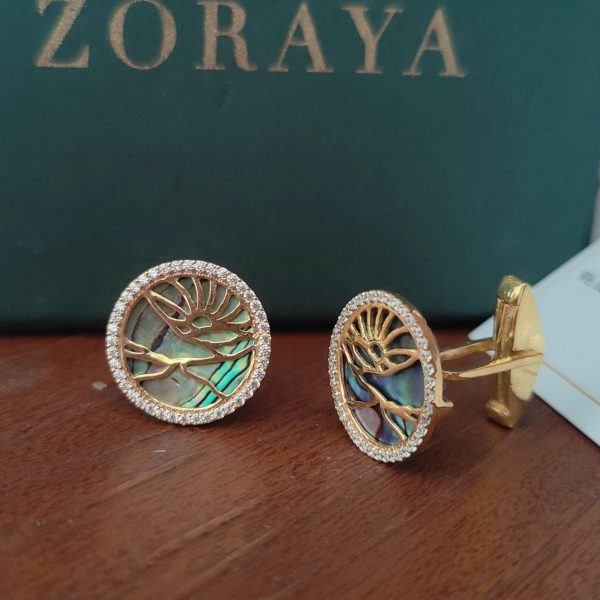 Sunset Designer Cufflink | Solid Gold Cufflink | Abalone Shell Gemstone Jewelry