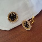 Black Onyx Cufflink Jewelry | Leaf Gold Cufflinks | Pave Diamond Jewelry