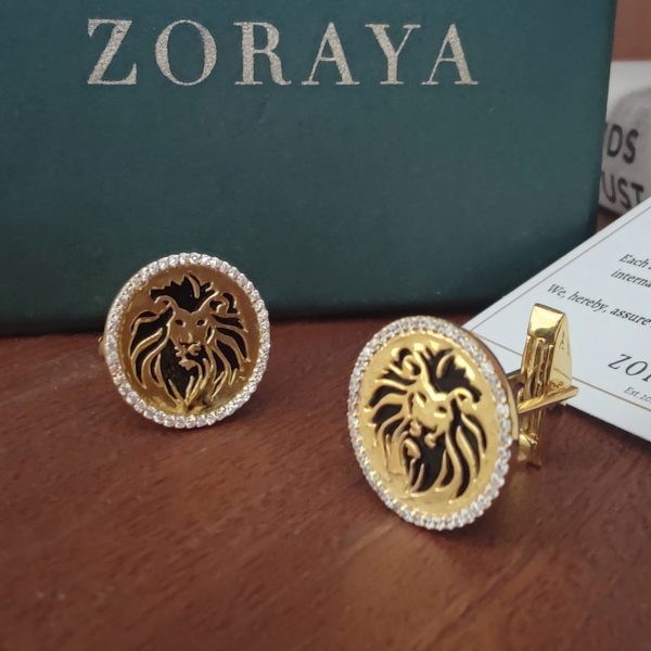 Gold Lion Cufflink | Black Onyx Gemstone | Solid Gold Men's Cufflink | Diamond Cufflink