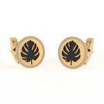 Onyx Gemstone Jewelry | Leaf Cufflink | Gold Diamond Cufflinks | Black Onyx Cabochon