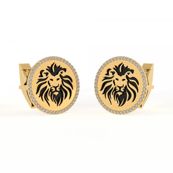 Lion Gold Cufflink | Gold Diamond Cufflinks | Cufflink For Men | Men's Jewelry | Black Onyx Gemstone