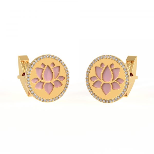 Lotus Design Cufflink | Solid Gold Cufflinks | Diamond Gold Cufflink | Rose Quartz Cufflinks